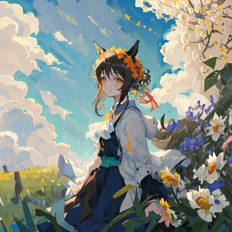Masterpiece, Best Quality,1girl, Horse Ears, Flowers Meadows...