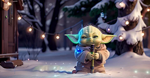 Loraopenjourneylorav11 Realistic Baby Yoda1.1 With Cute Eyes... — Stable Diffusion AI Prompt: realistic (baby yoda:1.1) with cute eyes, beautiful snowy scene, 8k, highly det...