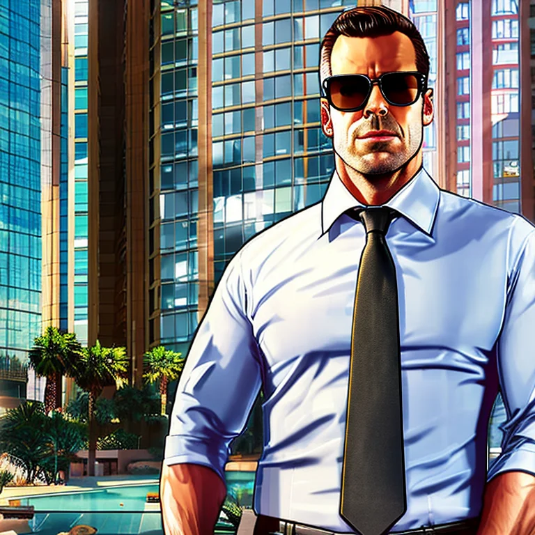 A Gruff Looking Business Man In A Wearing Sunglasses In A Hi...