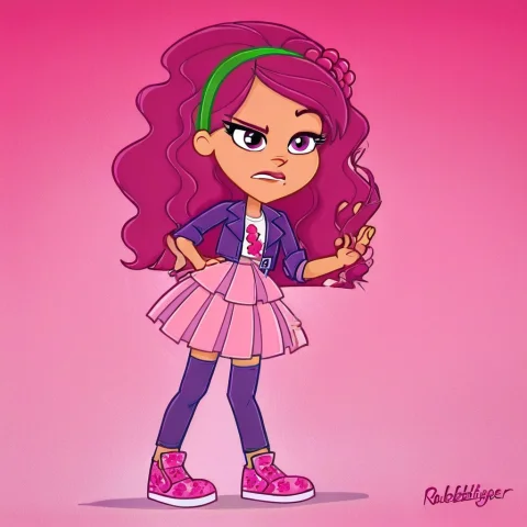 Raspberrytart, Long Hair, Wavy Hair, Magenta Hair, Green Hea... — Stable Diffusion AI Prompt: Raspberry_Tart, long hair, wavy hair, magenta hair, green headband, magenta eyes...