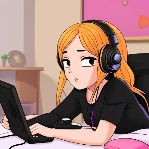 A Gamer Girl With Headphones, Indoor, Bedroom — Stable Diffusion AI Prompt: a gamer girl with headphones, indoor, bedroom