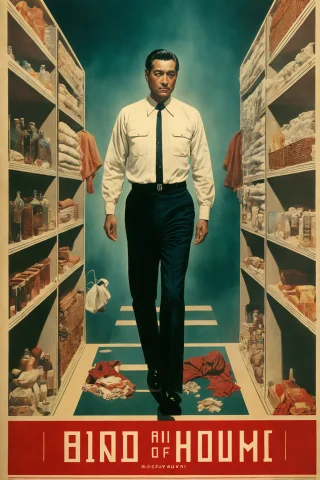 Vintage Theatrical Movie Poster Art, Cinematic Film Still Of... — Stable Diffusion AI Prompt: Vintage theatrical movie poster art, Cinematic film still of blind salaryman in...