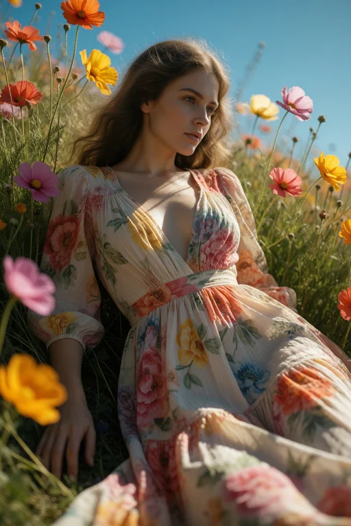 9. A Breathtaking, High-complexity Shot Of A Woman In A Flow...