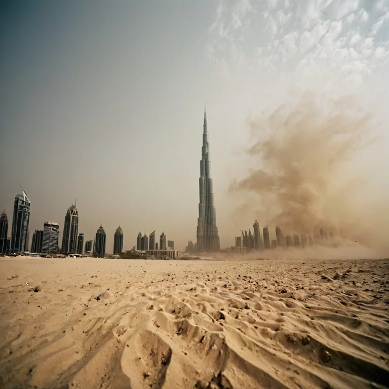 Burj Khalifa Summit, Dubai Skyline, Massive Dust Storm, Swir...