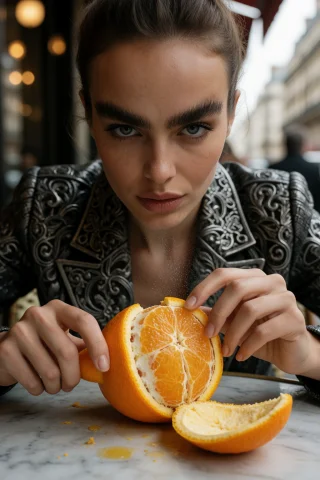 8. A Vibrant, High-end Editorial-style Shot Of A Woman With... — Stable Diffusion AI Prompt: 8. A vibrant, high-end editorial-style shot of a woman with a broad forehead, th...