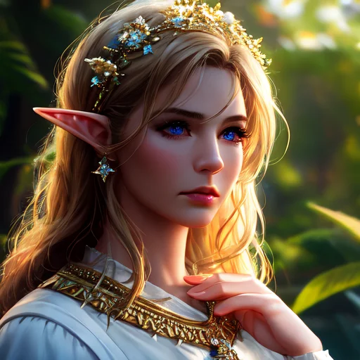 Blonde, Elf, Waterfall, Elegant Pose, Character Portrait, 4k...