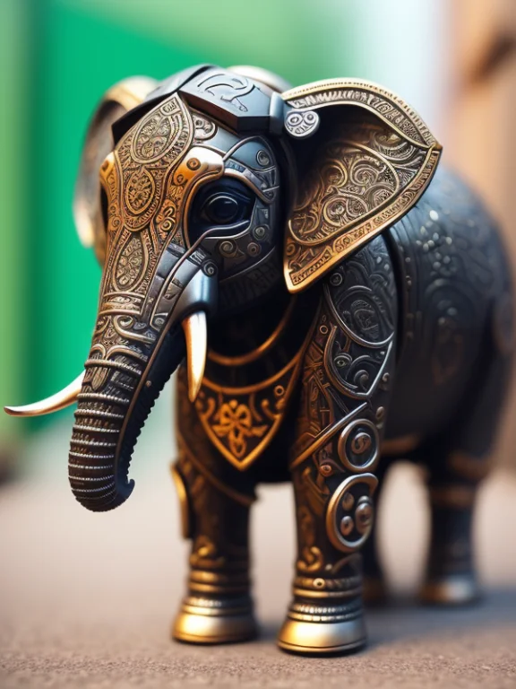 A Tiny, Cute, Elephant Made Out Of Metal, Cyborg, Cyberpunk...
