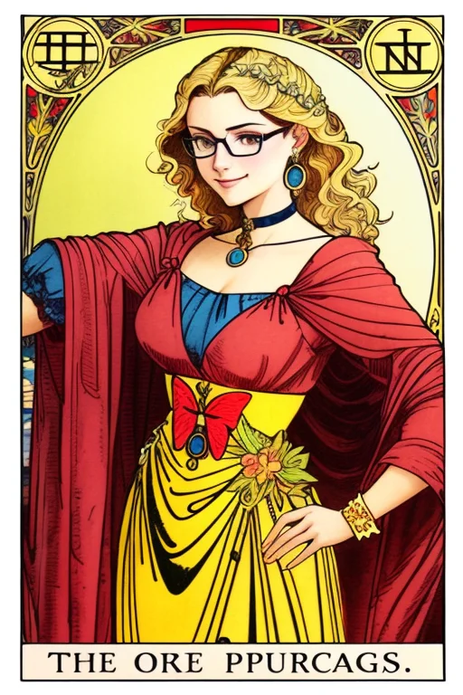 Tarot Card, A Young Woman In In Round Bronze Glasses, Choker...