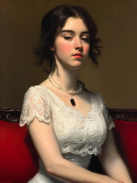 Portrait Of A Beautiful Girl Wearing A Black Tight Necklace...