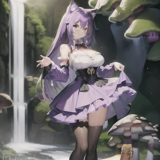 Cat Girl, Purple, Fully Clothed, Old European Dress, Standin...