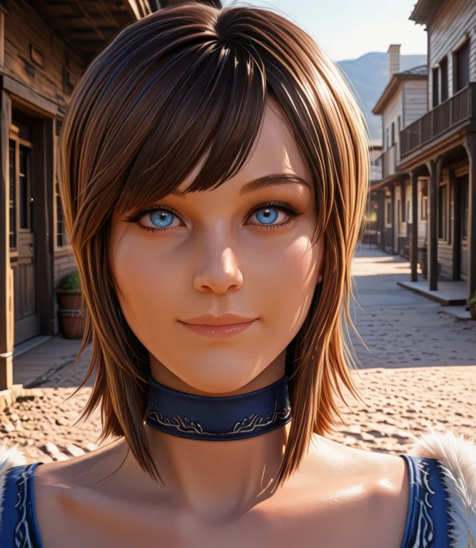 Olvghxl,brown Hair,blue Eyes,light Smile, Choker,blue Shirt,...