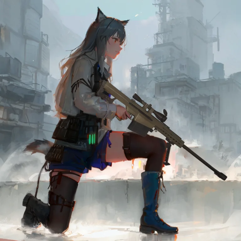 1girl, Wolfgirl, On Rooftop, Animal Ear, Black Tail, Holds A...