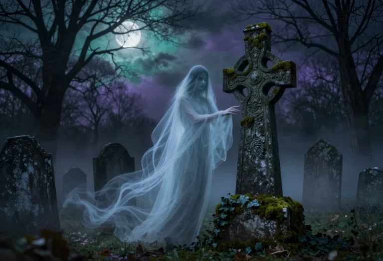 Moonlit Eerie Graveyard Scene, Cinematic Photorealistic Rend...