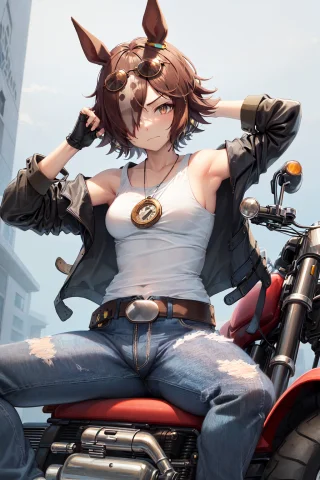 Masterpiece, Best Quality, Vodka Umamusume, Motorcycle, Grou... — Stable Diffusion AI Prompt: masterpiece, best quality, vodka \(umamusume\), motorcycle, ground vehicle, moto...