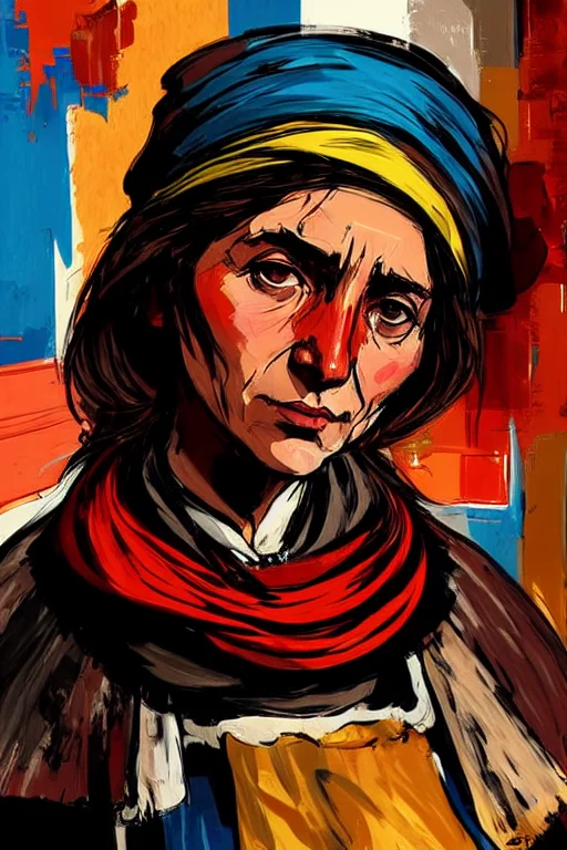 Peasant Woman, Bandana, Expressionism, , Jagged Lines, Color...