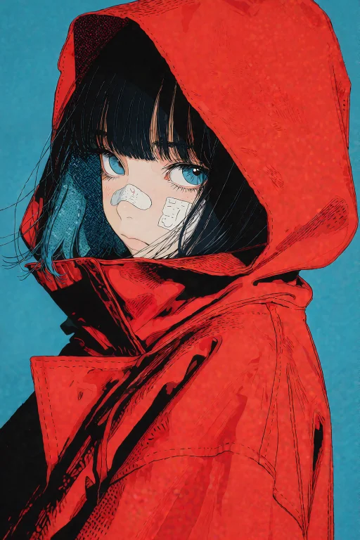 A Flat Illustration Of A Young Girl With Straight Dark Bangs...