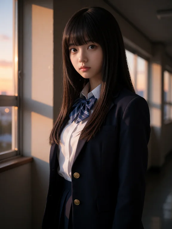 Photo Of A Female Teenager, Shy, Fragile. She Wears School U...