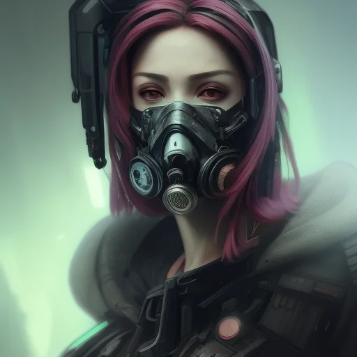 Beautiful Female Assassin Wearing Cyberpunk Clothing, Respir...