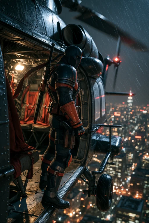 Raw Photograph Of Deathstroke Standing Inside The Open Side...