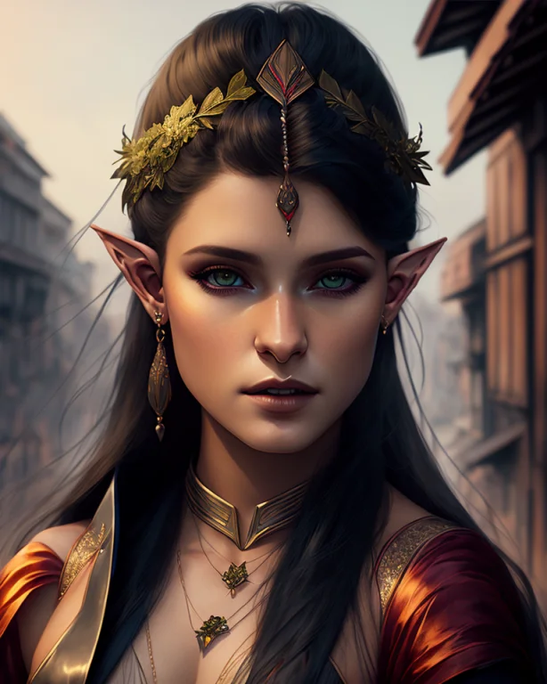 Digital Portrait Of A Pretty Half-elf Half-vampire Young Wom...