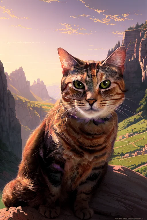 Epic Portrait A Nkoctst Cat Sitting Alone On A Mountain Duri...