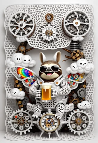 A Warrior Made Of Distinctive Gyroid Lattice, Steampunk Flat... — SDXL AI Prompt: a warrior made of distinctive gyroid lattice, steampunk flat white style sloth w...