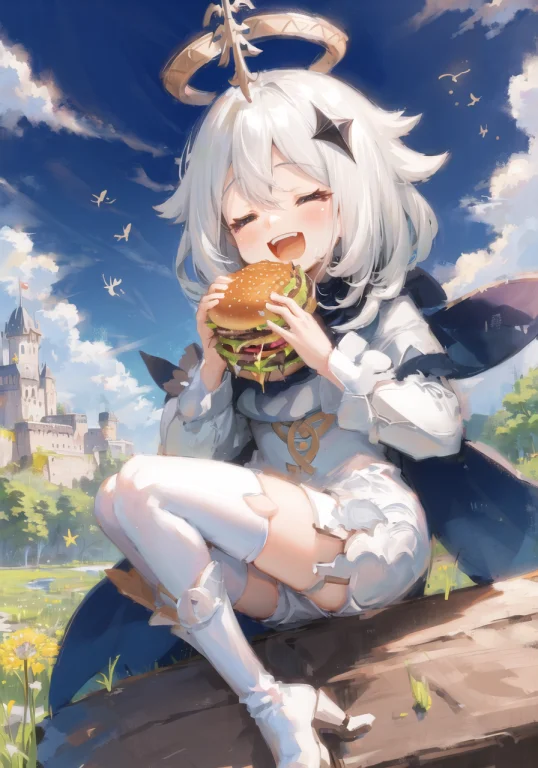 Burger, Masterpiece, Best Quality, 1girl, Solo, Paimon Gensh...