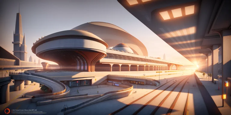 Futuristic Architecture Visualization, Huge Railway Station,...