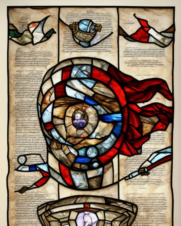 Stained Glass Windows Depicting A Sci-fi Soldier Hero Savior...