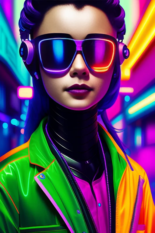A Woman With A Futuristic Head In Front Of A Neon Background...