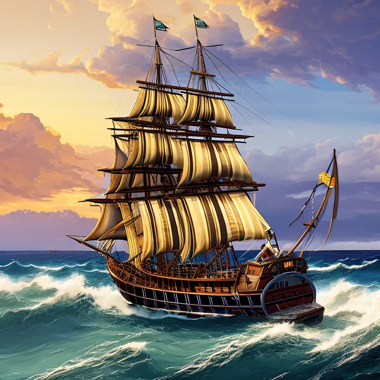 A Pirate Ship On Choppy Waves During A Terrible Storm Gta768