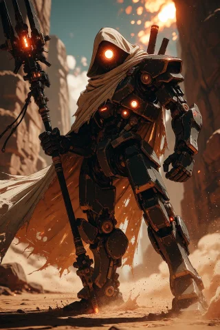 Ta86inkriot, Thin Black Outlines, A Full-body Shot Of A Mena... — Stable Diffusion AI Prompt: ta86_inkriot, thin black outlines, A full-body shot of a menacing robotic figure...