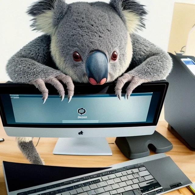 A Koala Typing On A Keyboard At A Computer Desk In The Stock...