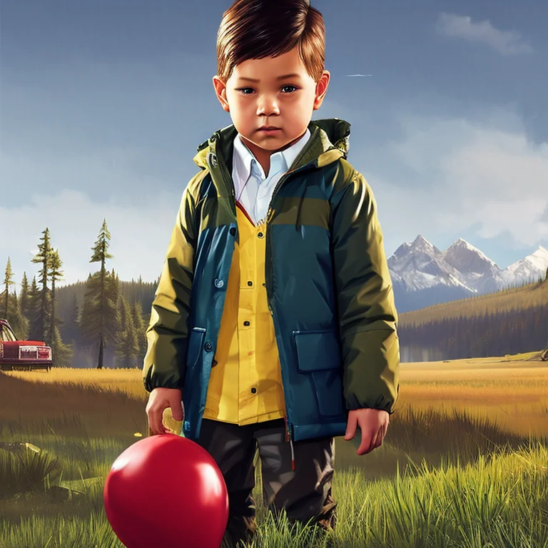 A Little Boy Wearing A Yellow Raincoat And Is Holding A Stri...
