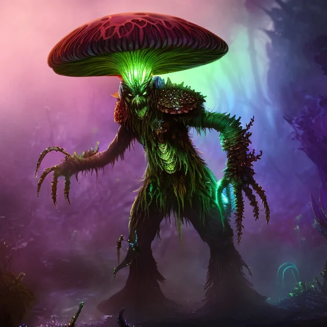 Myconid Person Alien Monster, Bio-luminescent, Claws, Spores...