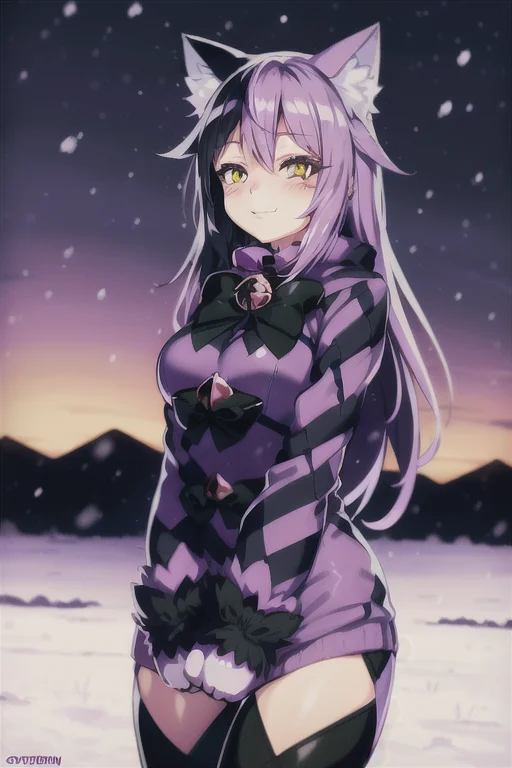 Cat Girl, Purple, Fully Clothed, Winter Clothes, Staring Int...