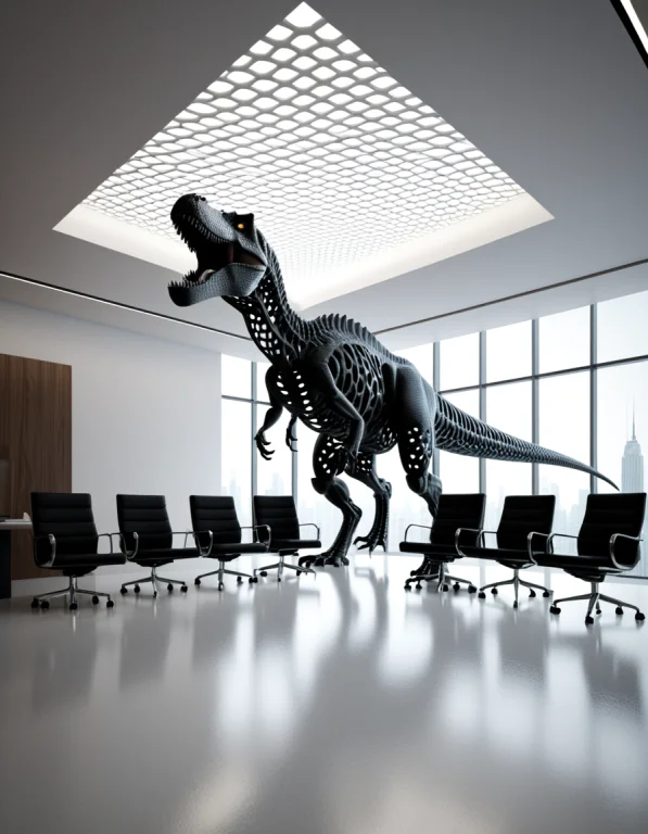 An Enormous Tyrannosaurus Rex Standing Inside A Minimalist O...