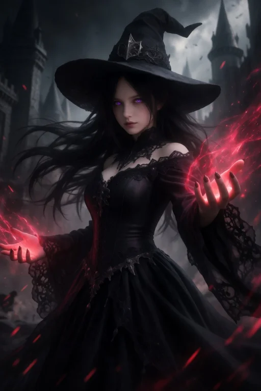 Dark Gothic Witch Girl With Pale Skin And Piercing Violet Ey...