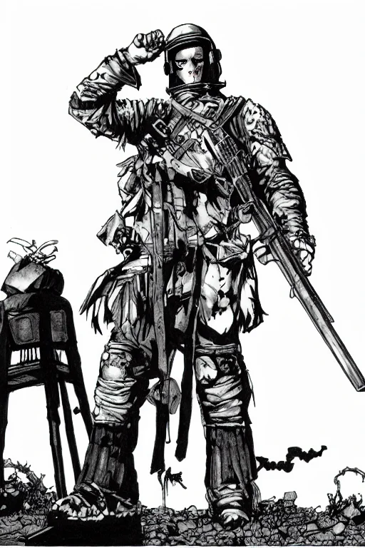 Therpgchargenesafart Warrior Punk Man Standing N A Destroyed...