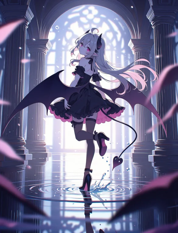 Score9, 1girl, Demon Wings, Looking At Viewer, Standing On O...