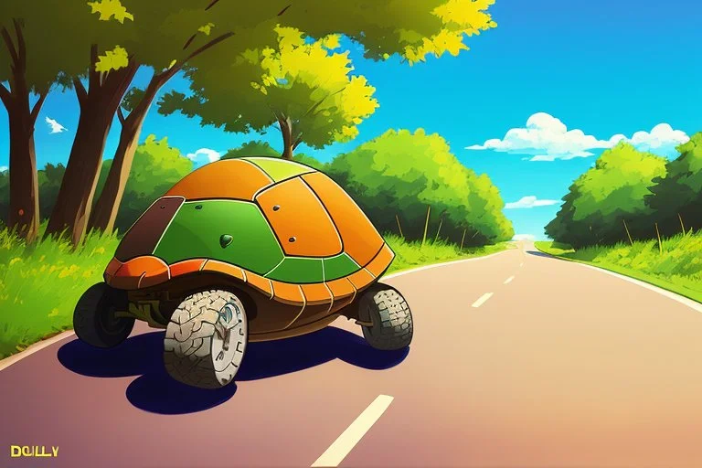 Turtlecar 16, Sunny Day, Road, Acrylic Paint0.3,art, Artstat...