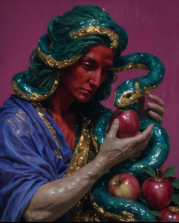 Intent A A Mythological Figure With Serpent Hair Red-skinned...