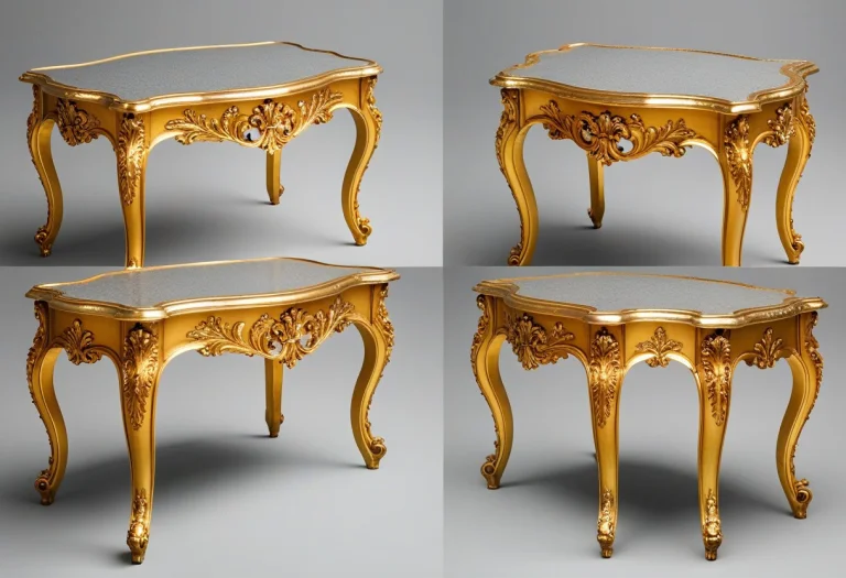 A Gilded Rococo Table, Multiple Views, Grey Background, High...