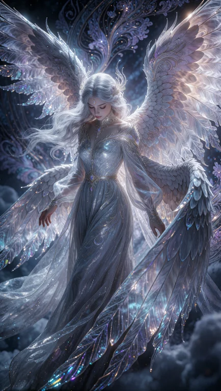 The Subject Is An Ethereal Warrior Angel With Delicate, Tran...