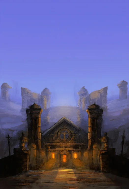 A Knights Shrine Guarded By Stone Sentinels, Impressionist S...