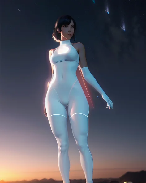 Fullbody Skinny Girl In Fit White, Complete From Head To Toe...