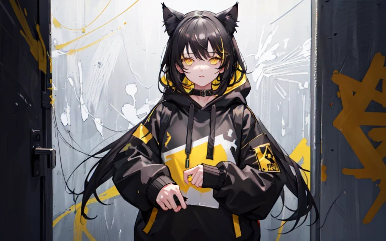 Best Quality, Masterpiece, 1girl, Solo, Cat Ear Black Hood,...