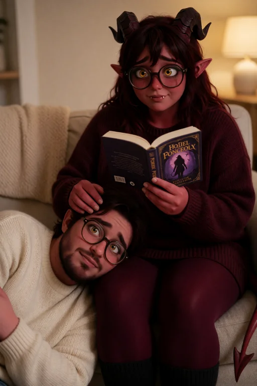 Serenalora, Sitting On A Comfortable Sofa With A Mans Head R...