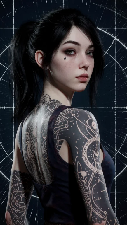 A Young Woman With Pale Skin And Dark Hair Styled In A High...