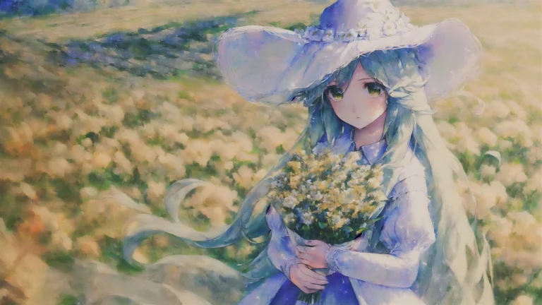 1girl, Long Hair, Field Of Flowers, Detailed Eyes, Sleeves P...